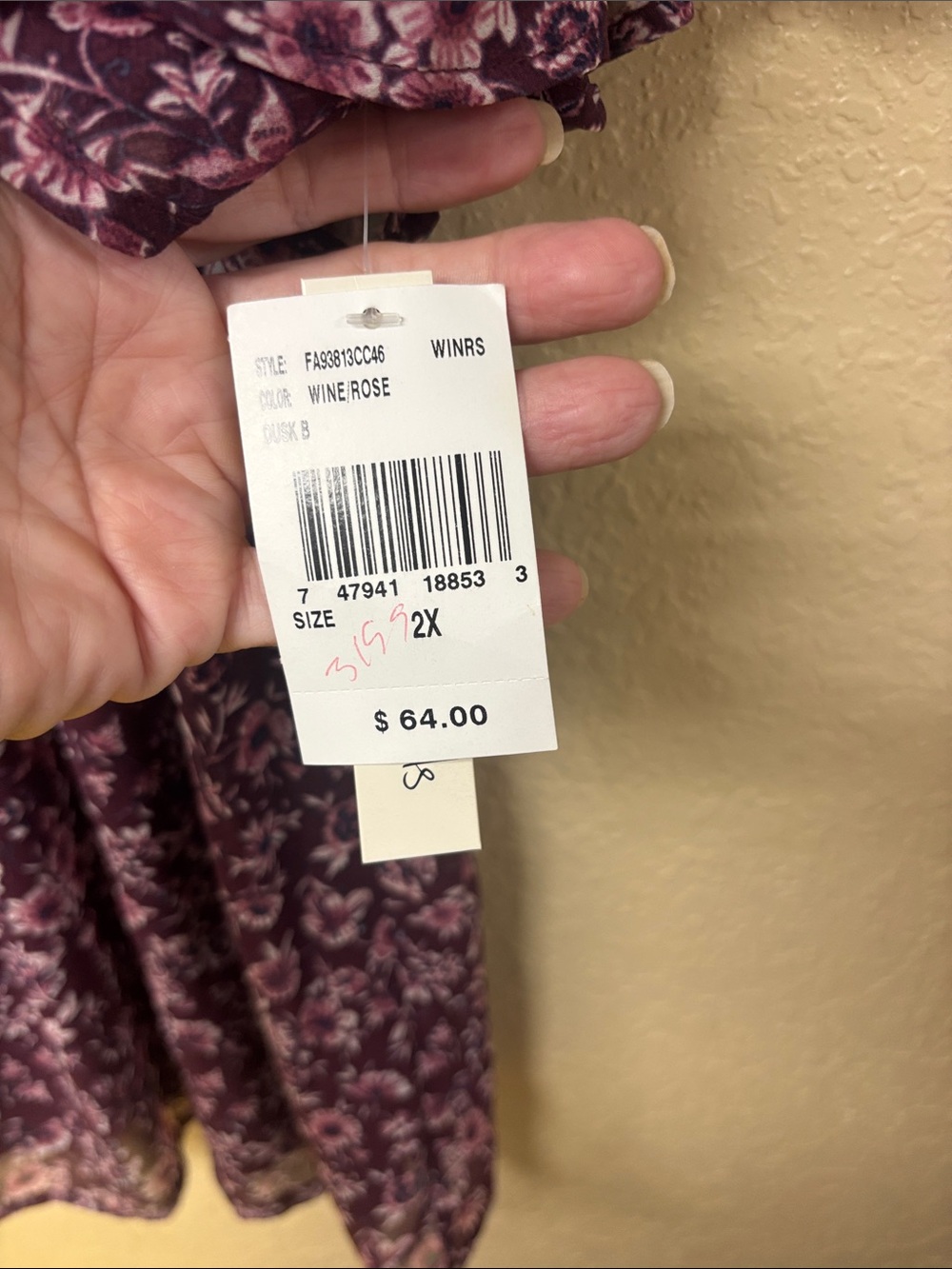 Speechless Plum Floral Tie-Neck Long Sleeve Dress - Picture 6 of 6